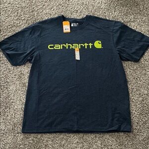 Carhartt Men's Dark Blue Tee with Neon Logo